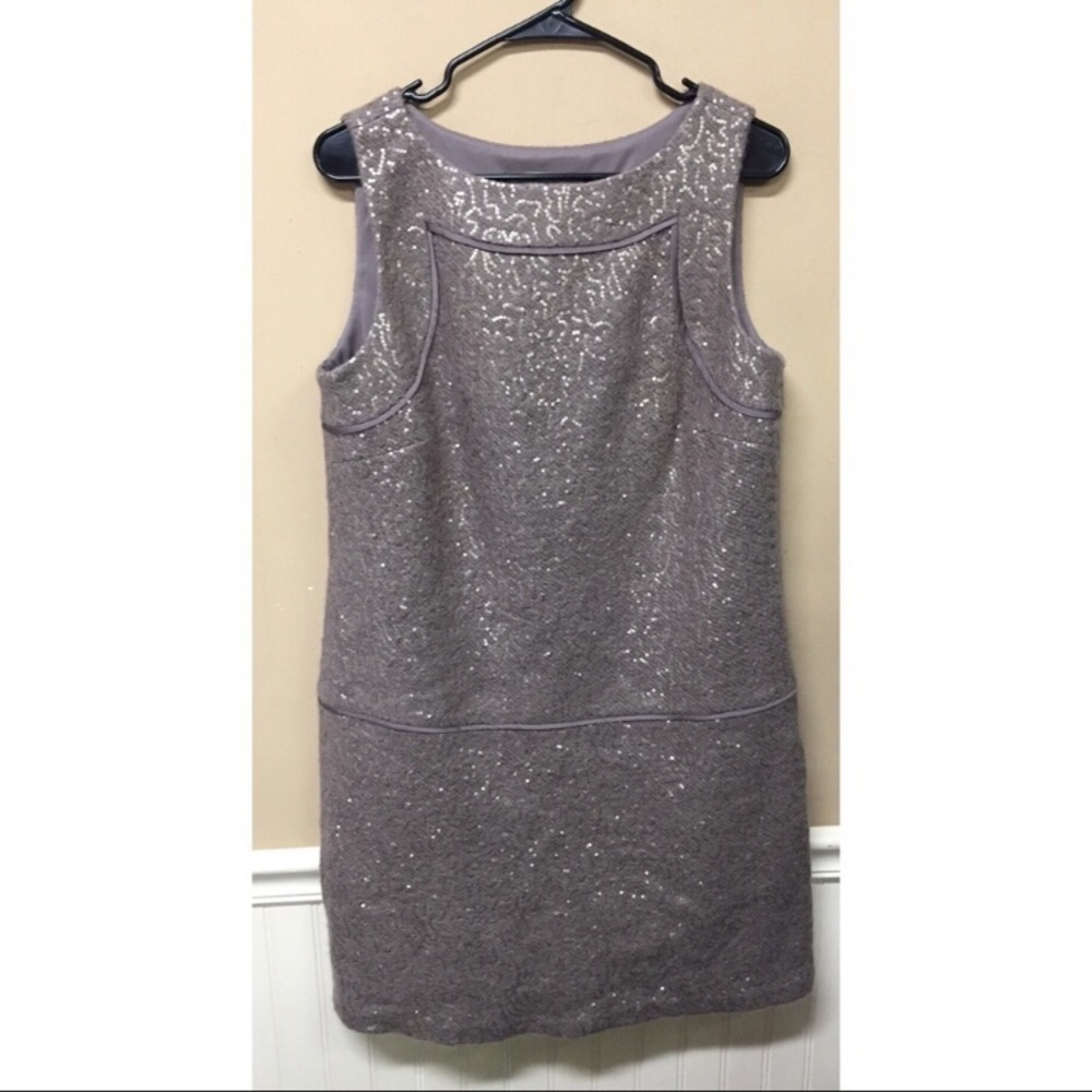 LOFT Taupe Wool Blend Sleeveless Dress Sequins